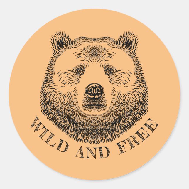 Bear Head, Wild And Free, Hand Drawn Illustration Classic Round Sticker (Front)