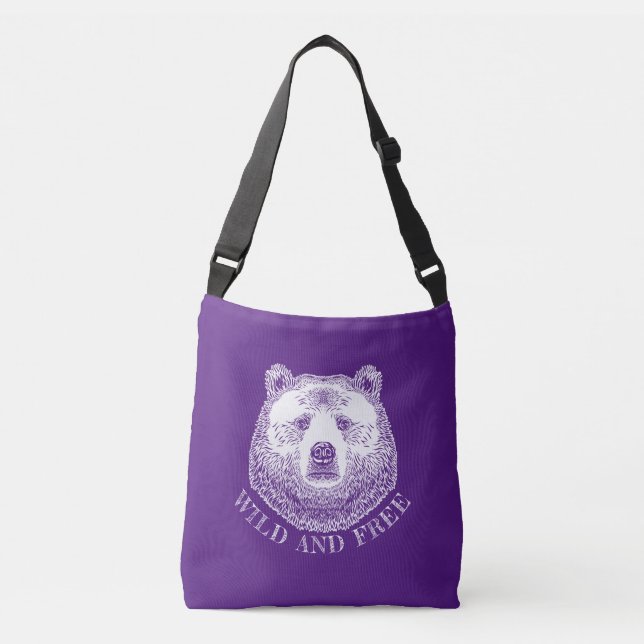 Bear Head, Wild And Free, Hand Drawn Illustration Crossbody Bag (Front)