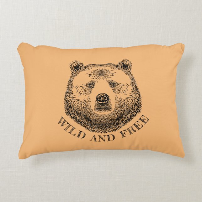 Bear Head, Wild And Free, Hand Drawn Illustration Decorative Cushion (Front)