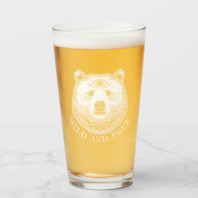 Bear Head, Wild And Free, Hand Drawn Illustration Glass (Front Filled)