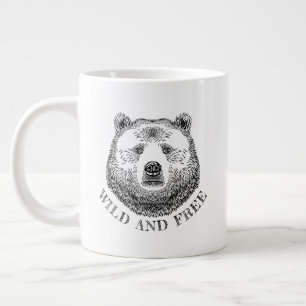 Bear Head, Wild And Free, Hand Drawn Illustration Large Coffee Mug