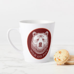 Bear Head, Wild And Free, Hand Drawn Illustration Latte Mug