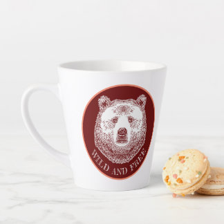 Bear Head, Wild And Free, Hand Drawn Illustration Latte Mug