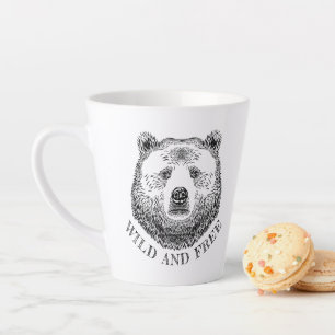 Bear Head, Wild And Free, Hand Drawn Illustration Latte Mug