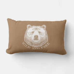 Bear Head, Wild And Free, Hand Drawn Illustration Lumbar Cushion