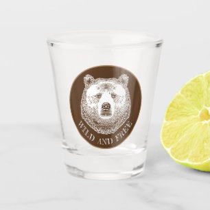Bear Head, Wild And Free, Hand Drawn Illustration Shot Glass