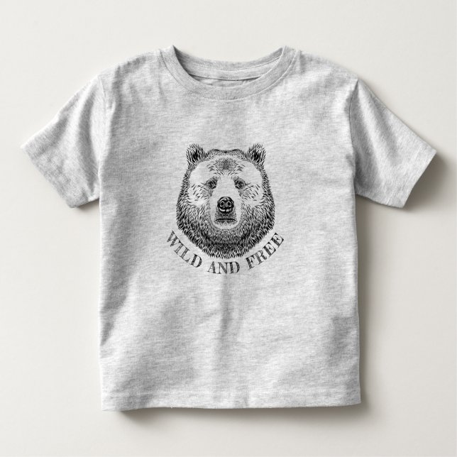 Bear Head, Wild And Free, Hand Drawn Illustration Toddler T-Shirt (Front)