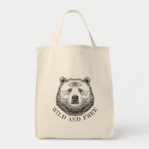 Bear Head, Wild And Free, Hand Drawn Illustration Tote Bag