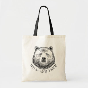 Bear Head, Wild And Free, Hand Drawn Illustration Tote Bag