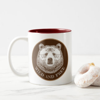 Bear Head, Wild And Free, Hand Drawn Illustration Two-Tone Coffee Mug