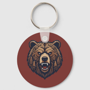Bear Head Wild Tribal Art Keychain