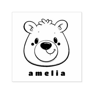 bear head with name in black and white self-inking stamp