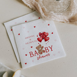 Bear Heart Balloons red Baby Shower  Napkin