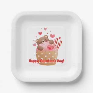 Bear Hearts Candy Valentine Cupcake  Paper Plate