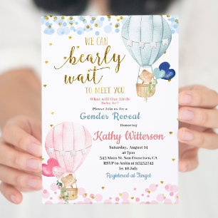 Bear Hoit Air Balloon Gender Reveal Baby Shower Invitation