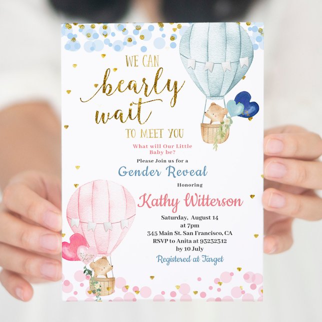 Bear Hoit Air Balloon Gender Reveal Baby Shower Invitation (Creator Uploaded)