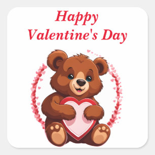 Bear Holding a Heart Blank Valentine's Day  Square Sticker