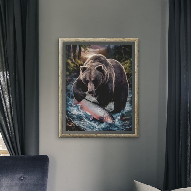 Bear holding a shimmering fish  poster (Creator Uploaded)
