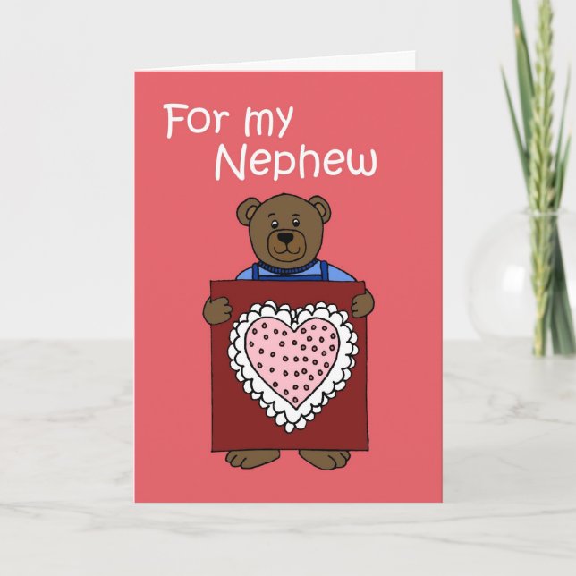 Bear holding a Valentine for Nephew Holiday Card (Front)