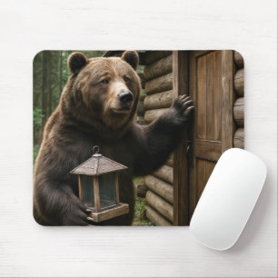 Bear Holding an Empty Bird Feeder Mouse Pad