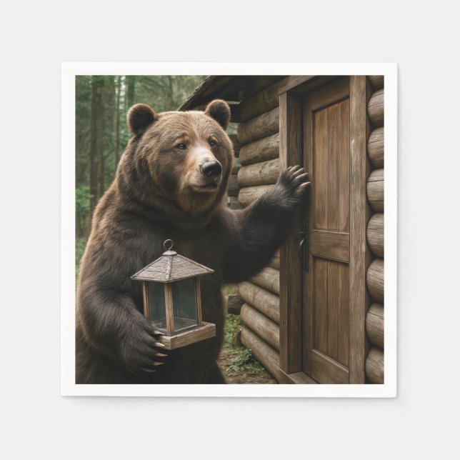Bear Holding an Empty Bird Feeder Napkin (Front)