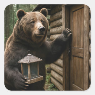 Bear Holding an Empty Bird Feeder Square Sticker