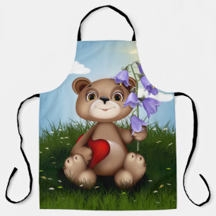 Bear Holding Bouquet Flower-30926 Apron