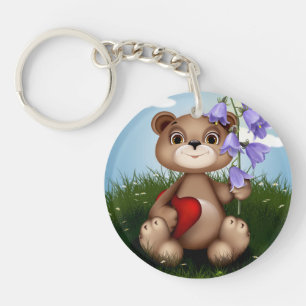 Bear Holding Bouquet Flower-30926 Key Ring