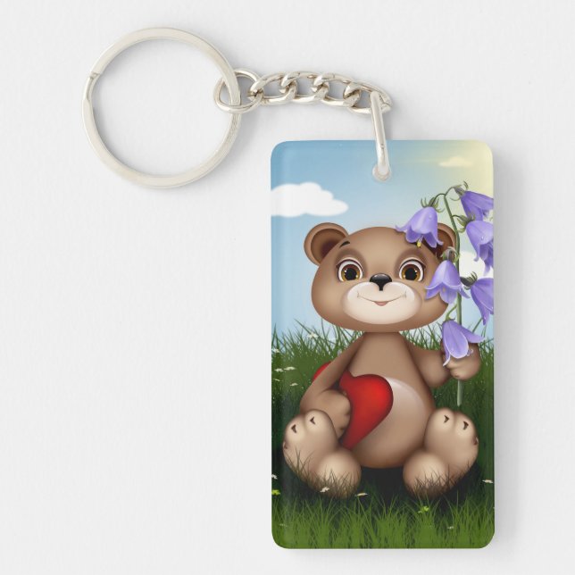 Bear Holding Bouquet Flower-30926 Key Ring (Front)