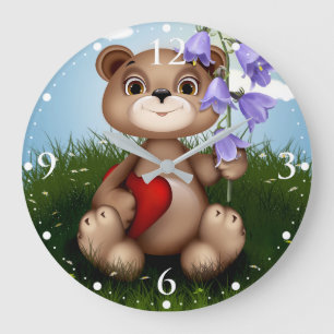 Bear Holding Bouquet Flower-30926 Large Clock