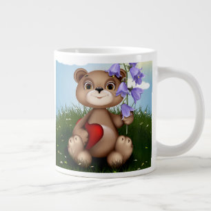 Bear Holding Bouquet Flower-30926 Large Coffee Mug