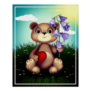 Bear Holding Bouquet Flower-30926 Poster