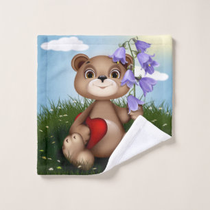 Bear Holding Bouquet Flower-30926 Wash Cloth