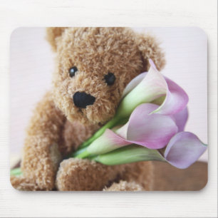 bear holding calla lilies mousepad