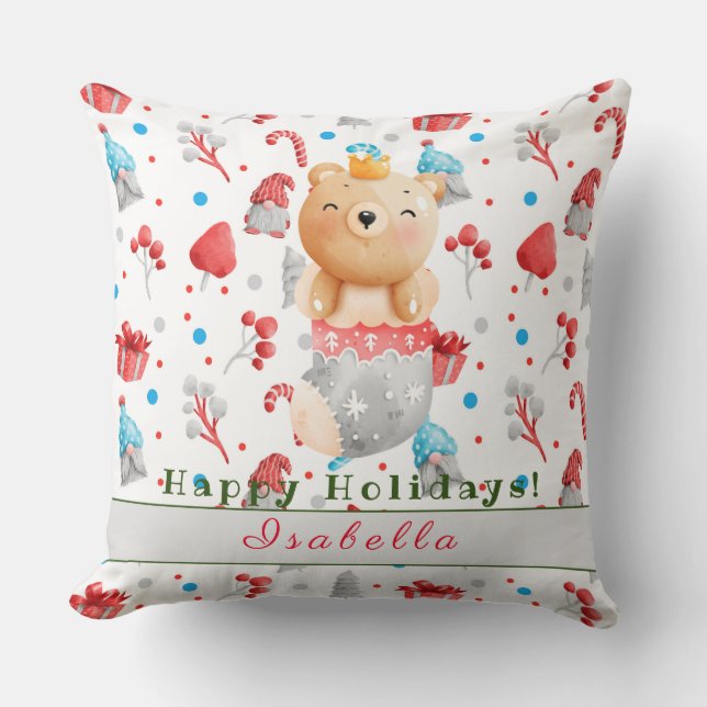 Bear Holidays Customise Text and Name 20"X20" Cushion (Front)