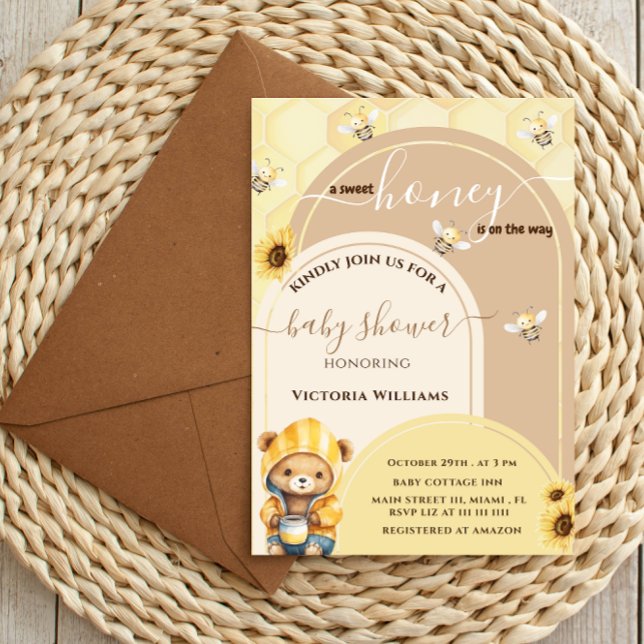 Bear Honey Bee Floral Baby Shower Invitation (Creator Uploaded)