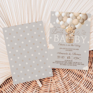 Bear Hot Air Balloon Bearly Wait Baby Shower Invitation