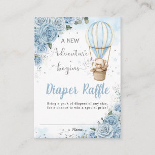 Bear Hot Air Balloon Blue Floral Diaper Raffle Enclosure Card