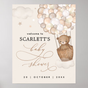 Bear Hot Air Balloon Neutral Baby Shower Welcome Poster