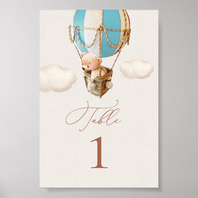 Bear Hot-Air Balloon Table Number Poster (Front)
