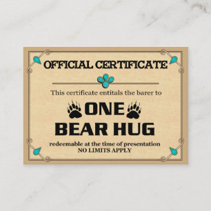 BEAR HUG Certificate Cards