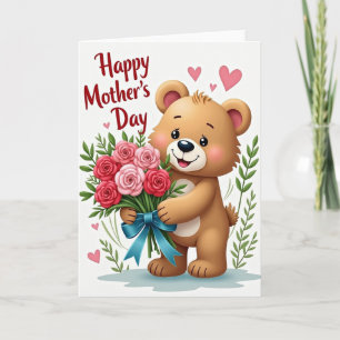 Bear Hug Mothers Day Roses Card