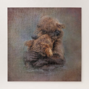 Bear hug pastel contemporary animal art jigsaw puzzle