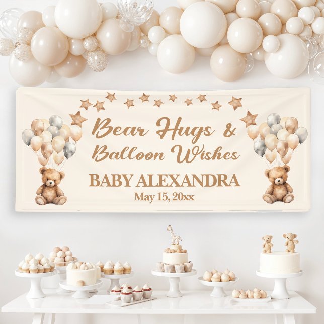 Bear Hugs Balloon Wishes Baby Shower Banner (Bear Hugs and Balloon Wishes baby shower banner)