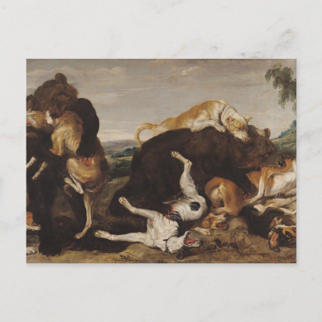Bear Hunt or, Battle Between Dogs and Bears Postcard (Front)
