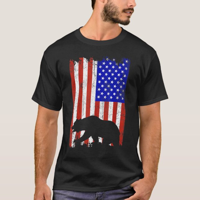 Bear Hunter For Men Women American Flag Bear Hunti T-Shirt (Front)