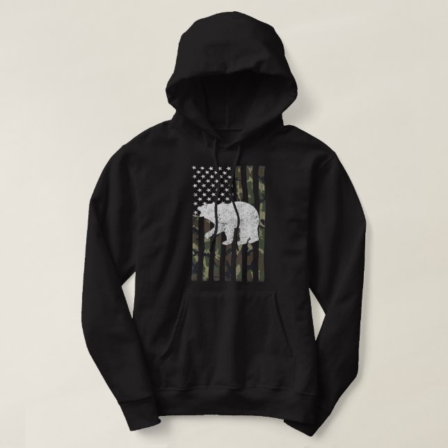 Bear Hunting Camo Flag  Hoodie (Design Front)