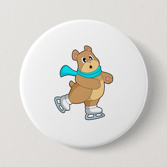 Bear Ice skating Ice skates 7.5 Cm Round Badge (Front)