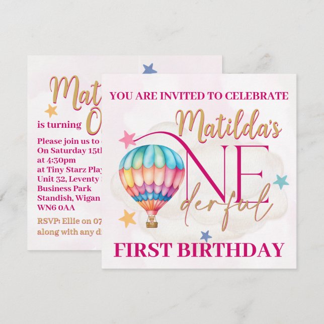 Bear in a Balloon Custom Invitations (Front/Back)