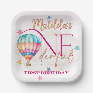 Bear in a Pink Balloon 7" Square Paper Plates